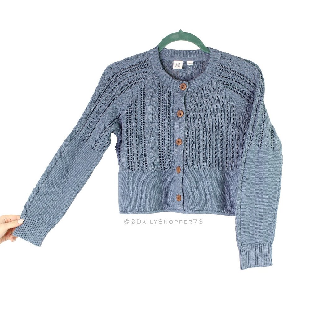 GAP Kids Cable Knit Cropped Cardigan - Blue Pearl